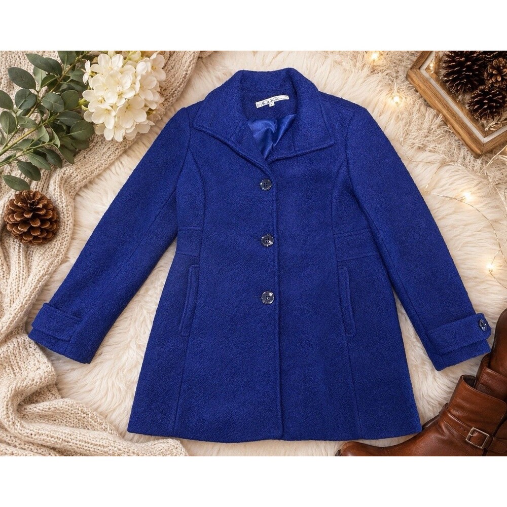 Womens Pea Coat size small blue Coat Pockets Classic Wool Kenneth Cole